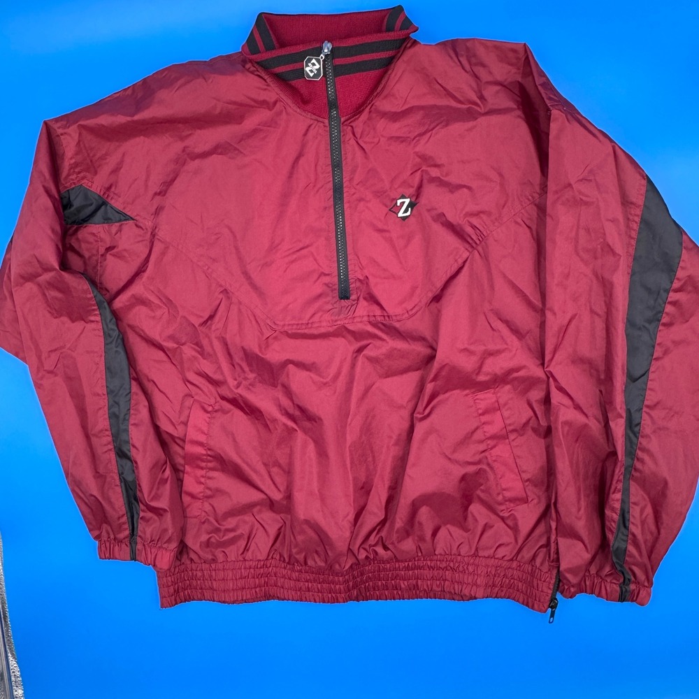 90s Y2K Jerzees Vintage Quarter Zip Pullover Windbreaker Jacket Maroon Men Large